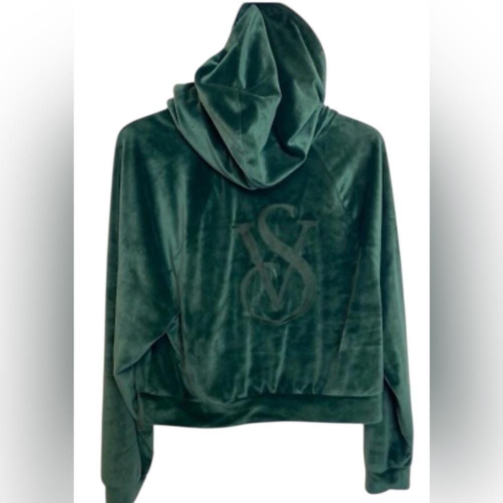 Victoria’s Secret Emerald Green Velour Zip Hoodie XL Plush Velvet Y2K Lounge - Picture 8 of 13